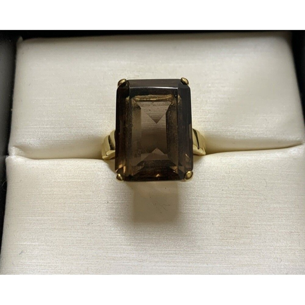 Vintage SETA Gold Tone Emerald Cut Smoky Glass Ring 7.25